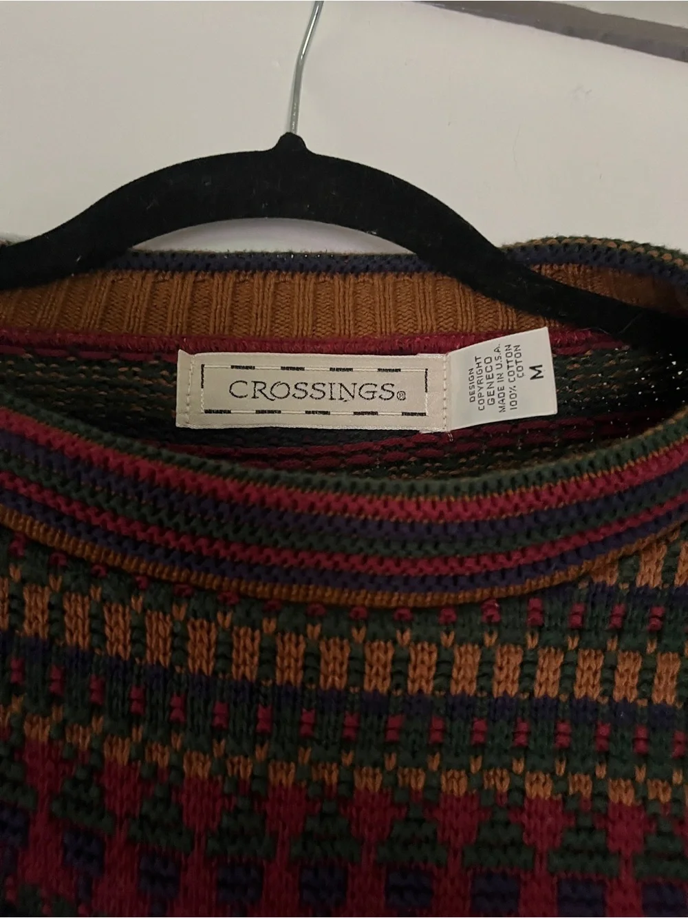 Vintage Crossings Mens Medium Cotton Geometric Fair Isle Sweater Made in USA